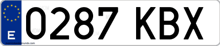Ejemplo de matrícula de coche ordinaria 0287 KBX