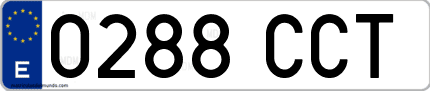 Ejemplo de matrícula de coche ordinaria 0288 CCT