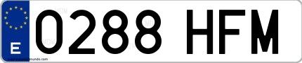 Ejemplo de matrícula española 0288 HFM