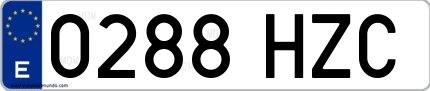Ejemplo de matrícula española 0288 HZC