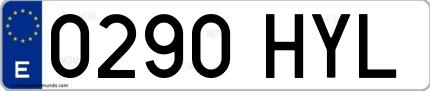 Ejemplo de matrícula española 0290 HYL