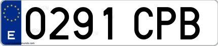Ejemplo de matrícula española 0291 CPB