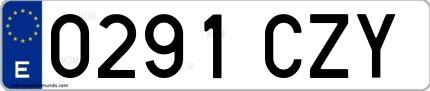 Ejemplo de matrícula española 0291 CZY