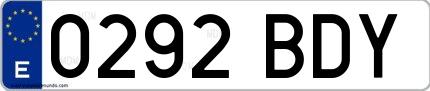 Ejemplo de matrícula de coche ordinaria 0292 BDY