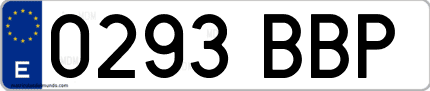 Ejemplo de matrícula de coche ordinaria 0293 BBP