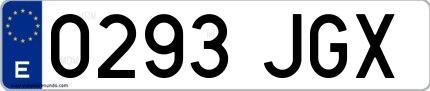 Ejemplo de matrícula española 0293 JGX