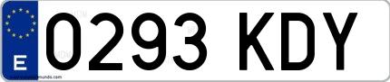 Ejemplo de matrícula española 0293 KDY