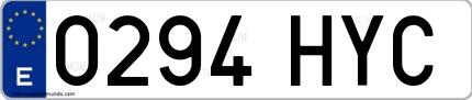 Ejemplo de matrícula española 0294 HYC