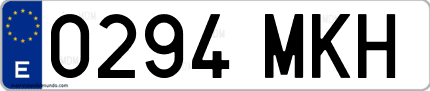 Ejemplo de matrícula de coche ordinaria 0294 MKH