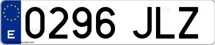 Ejemplo de matrícula española 0296 JLZ