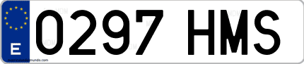 Ejemplo de matrícula de coche ordinaria 0297 HMS