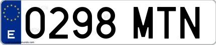 Ejemplo de matrícula española 0298 MTN