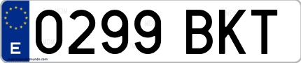 Ejemplo de matrícula de coche ordinaria 0299 BKT