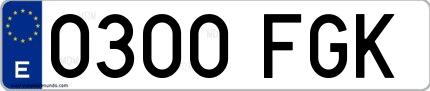Ejemplo de matrícula española 0300 FGK