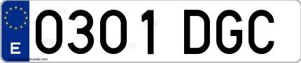 Ejemplo de matrícula española 0301 DGC