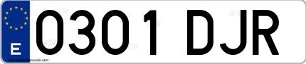 Ejemplo de matrícula española 0301 DJR