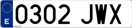 Ejemplo de matrícula de coche ordinaria 0302 JWX