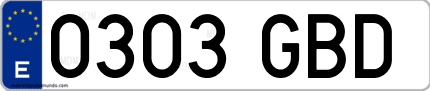 Ejemplo de matrícula de coche ordinaria 0303 GBD