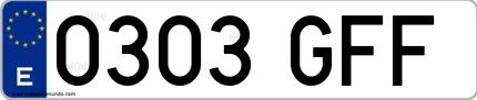 Ejemplo de matrícula de coche ordinaria 0303 GFF