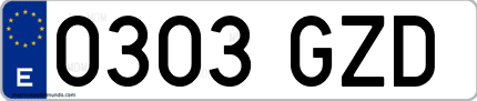 Ejemplo de matrícula de coche ordinaria 0303 GZD