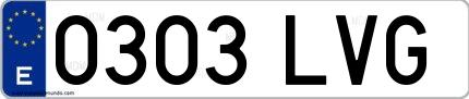 Ejemplo de matrícula española 0303 LVG