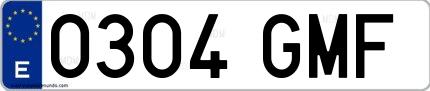 Ejemplo de matrícula española 0304 GMF