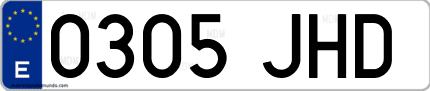 Ejemplo de matrícula de coche ordinaria 0305 JHD