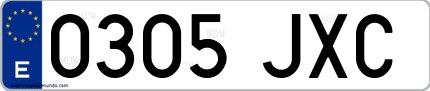 Ejemplo de matrícula española 0305 JXC