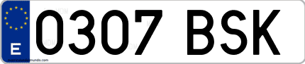 Ejemplo de matrícula de coche ordinaria 0307 BSK