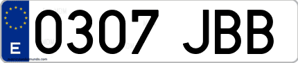 Ejemplo de matrícula de coche ordinaria 0307 JBB