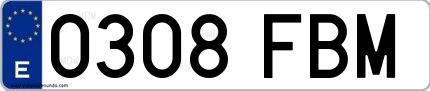 Ejemplo de matrícula española 0308 FBM