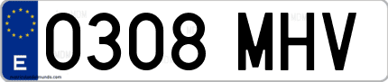 Ejemplo de matrícula de coche ordinaria 0308 MHV