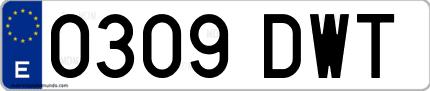 Ejemplo de matrícula de coche ordinaria 0309 DWT