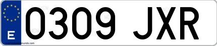 Ejemplo de matrícula española 0309 JXR