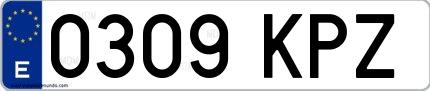 Ejemplo de matrícula española 0309 KPZ