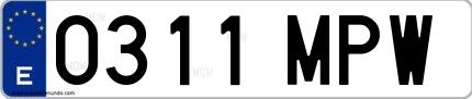 Ejemplo de matrícula española 0311 MPW