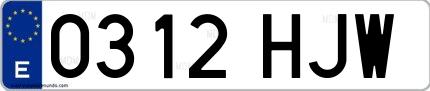 Ejemplo de matrícula española 0312 HJW