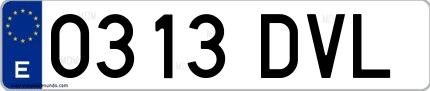 Ejemplo de matrícula española 0313 DVL
