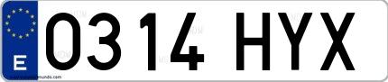 Ejemplo de matrícula española 0314 HYX