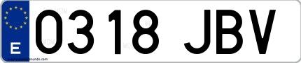 Ejemplo de matrícula española 0318 JBV