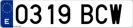 Ejemplo de matrícula española 0319 BCW