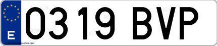 Ejemplo de matrícula de coche ordinaria 0319 BVP