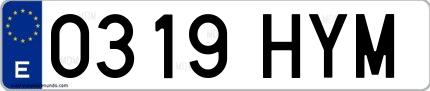 Ejemplo de matrícula española 0319 HYM