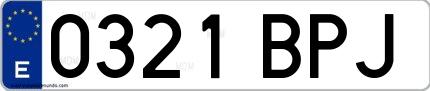 Ejemplo de matrícula española 0321 BPJ