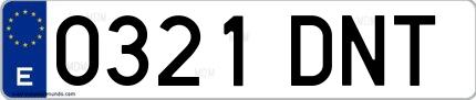 Ejemplo de matrícula española 0321 DNT