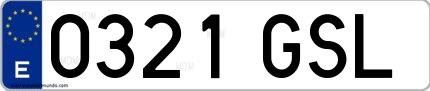 Ejemplo de matrícula española 0321 GSL