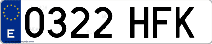 Ejemplo de matrícula de coche ordinaria 0322 HFK