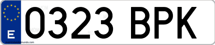 Ejemplo de matrícula de coche ordinaria 0323 BPK