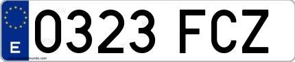 Ejemplo de matrícula española 0323 FCZ