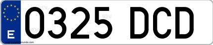 Ejemplo de matrícula española 0325 DCD
